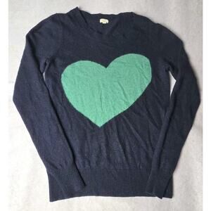 J.Crew Woman XS Pullover Heart Sweater Long Sleeve Wool Cashmere Blend Navy Blue